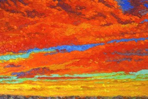 "Dancing Into The Sunset" by Jeff Furst displays at Art House Centro as part of the exhibit "Sunrise/ Sunset: An Exploration of Color" through Fri, March 7.