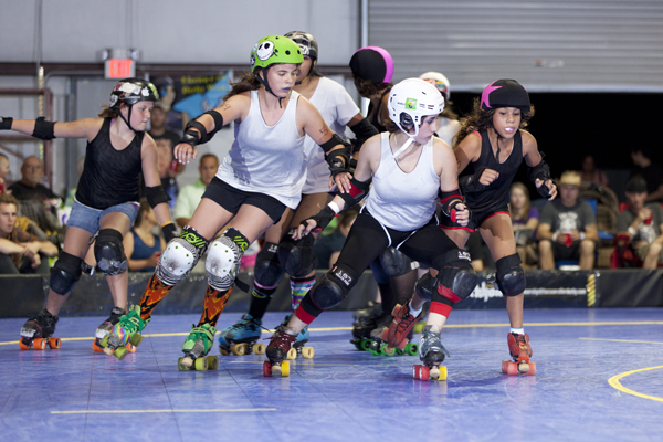 Jamburger, Ayannic Storm, Death Proof, Madeline Bootyfly during a Tucson Derby Brats bout. Photo: David T. Anderson/courtesyTucson Derby Brats